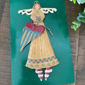 Kurt Adler Santa World Vintage Ornament Plastic Flat Angel with Heart